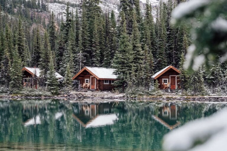Cabins by a lake